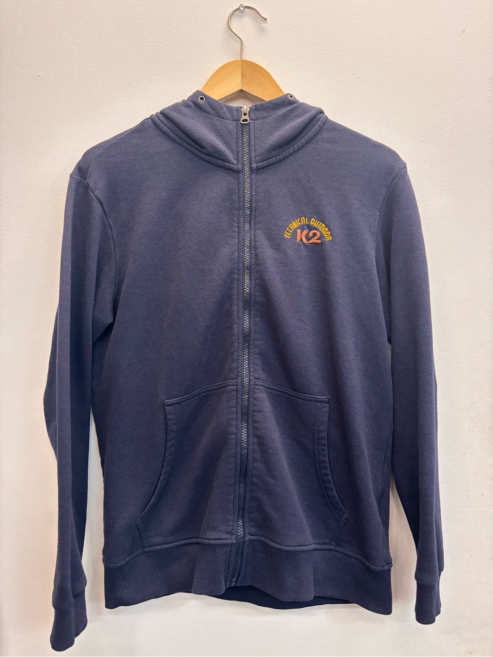 Y2K K2 Technical Outdoor Navy Zip Felt Embossed Hoodie Medium  Snow Surf